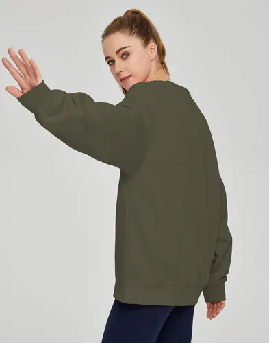 Vista 4 de THE GYM PEOPLE Sudadera de forro polar con cuello redondo y ajuste holgado para mujer