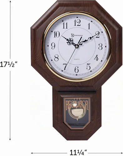 Vista 3 de Essex Westminster, reloj de pared símil madera nogal con péndulo y frente de vidrio de 17