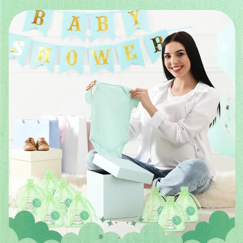 Vista 3 de Ctosree 50 Sets Baby Shower Favors for Guests Include 50 Pcs Tea Light Candle Bulk Thank Tag and Chiffon Bag with Drawstring Retractable Ballpoint