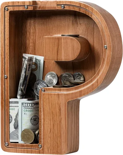 Vista 58 de Alcancía para niños y niñas, alcancía de madera con letra grande del alfabeto con inicial A, banco de monedas, regalos divertidos para cumpleaños