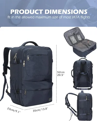 Vista 8 de Hynes Eagle Mochila de transporte 44L aprobada por aerolíneas, mochila de viaje para hombres y mujeres, mochila grande para laptop de 17 pulgadas