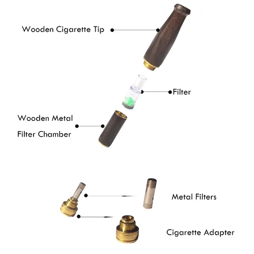Vista 2 de Filtro de cigarrillos de madera con 20 filtros de cigarrillos hechos a mano de ébano natural (negro)