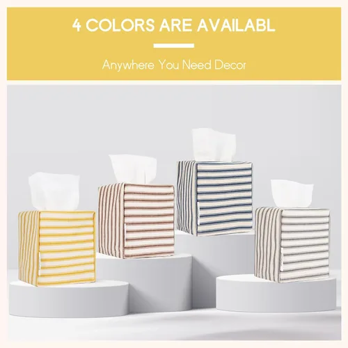Vista 5 de Funda para caja de pañuelos, soporte cuadrado para caja de pañuelos de tela, elegante almacenamiento de papel higiénico, organizador moderno