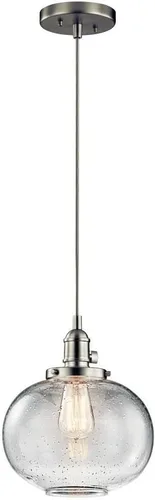 Vista 9 de Kichler Avery 9.75" 1 Luz Mini Colgante con Vidrio Semillado Transparente en Bronce Oldee®
