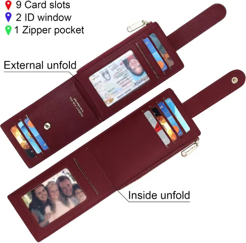 Vista 3 de ZRTARY Slim Card Holder Wallets for Women RFID Bifold Card Case Money Organizer with Zipper Pocket