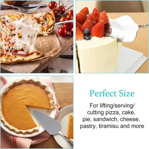 Vista 7 de RETON Juego de 5 piezas de servidor para tartas, cortador de tartas de acero inoxidable, espátula de pizza, cortador triangular para tartas
