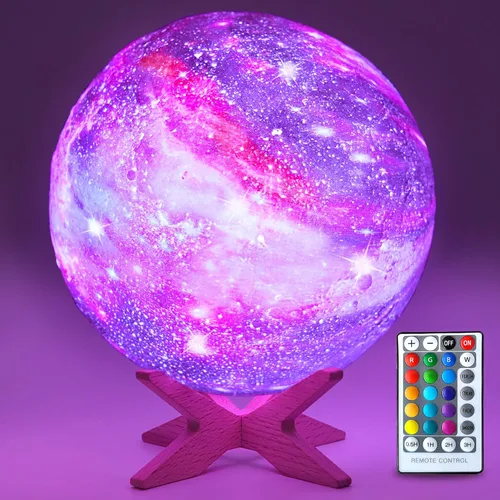 Vista 9 de Lámpara de luna de 4.3'' para niños, luz nocturna, lámpara de galaxia, 16 colores, luz LED con control táctil y remoto, lámpara de mesita de noche