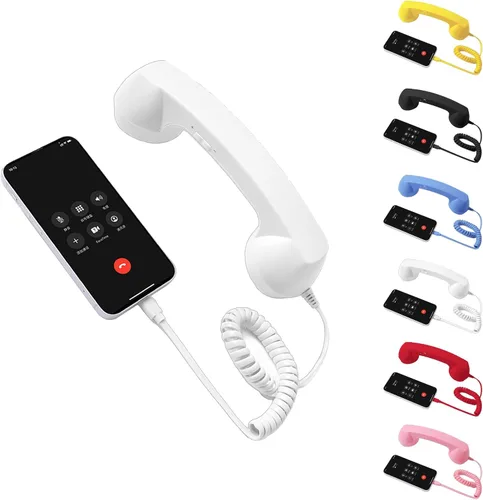 Vista 12 de Auricular retro para teléfono tipo C, teléfono retro con cable con micrófono y altavoz, receptor de teléfono clásico para teléfono celular