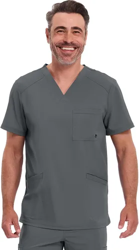 Vista 13 de Cherokee Infinity Men's V-Neck Scrub Top with 3 Pockets and 360° Stretch Negro