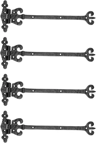 Vista 10 de Bisagra de correa de puerta de hierro forjado negro de 12.5 pulgadas de largo x 4.1 pulgadas de ancho, decorativa, resistente a la corrosión
