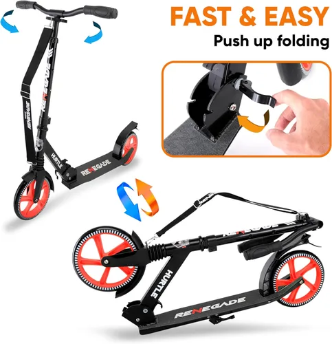 Vista 8 de Hurtle Renegade Kick Scooter for Kids, Teenagers & Adults - 2-Wheel Folding Scooter with Adjustable T-Bar Handlebar - Alloy Anti-Slip Deck