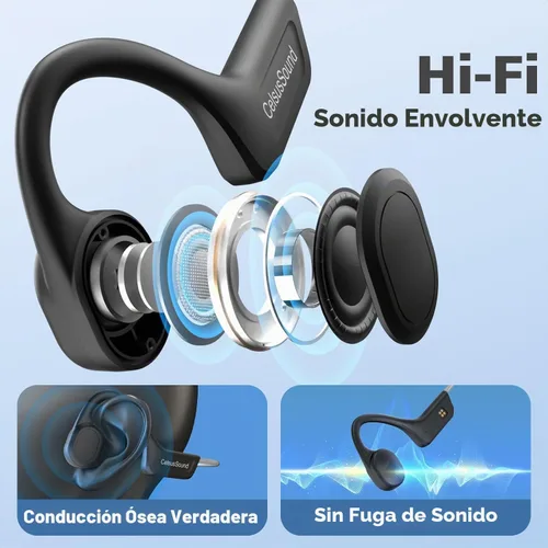 Vista 6 de Auriculares de conducción ósea, auriculares Bluetooth 5.3 de oreja abierta, auriculares de conducción ósea con micrófono, IPX7 impermeables
