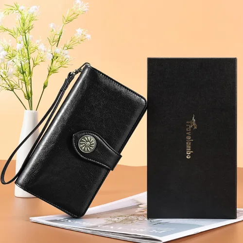 Vista 6 de Travelambo Cartera de mujer con bloqueo RFID para tarjetas de crédito, cartera de cuero de gran capacidad