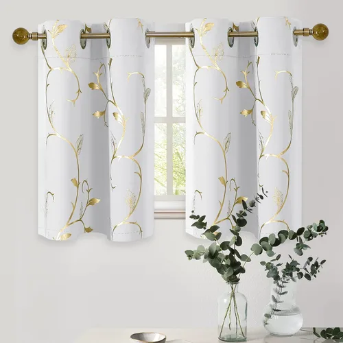 Vista 105 de BUHUA Juego de 2 paneles de cortinas opacas con estampado de vid plateada, cortinas con aislamiento térmico para oscurecer la habitación