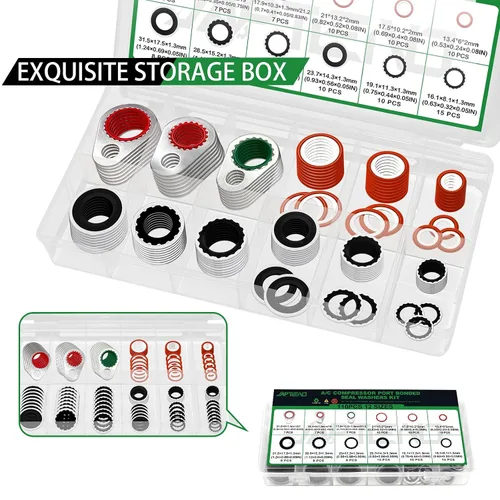 Vista 6 de Kit surtido de 110 piezas de arandelas de sello de compresor de sistema de aire acondicionado, 12 tamaños automotrices para compresor de A/C, kit