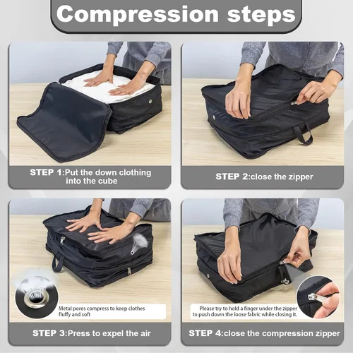 Vista 6 de Cubos de compresión extra grandes para artículos esenciales de viaje, paquete de 2 cubos de viaje expandibles para bolsas de embalaje, organizador