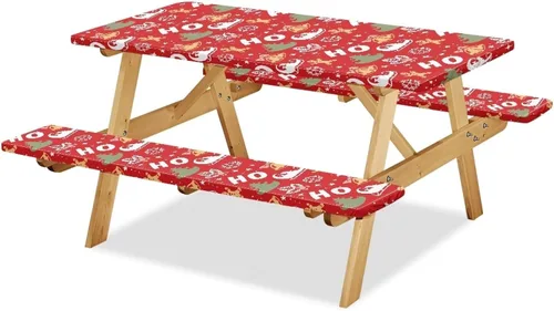 Vista 8 de Funda de mesa de picnic con fundas de banco, resistente al viento, resistente a las manchas, mantel de camping y accesorios de viaje, juego de 3