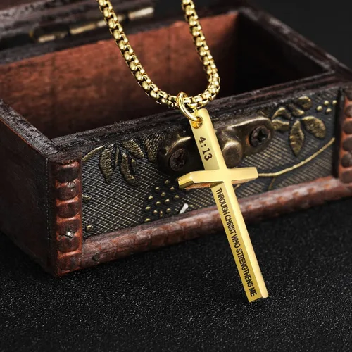 Vista 2 de Rehoboth Cross Pendant Necklaces for Boy Men Girl Women Philippians 413 Bible Verse I Can Do All Things Stainless Steel Chain 16202428 Inchs Black