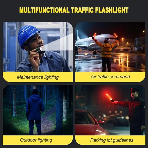 Vista 6 de E-riding Paquete de 2 varitas de tráfico recargables, linterna LED de control de tráfico de 11 pulgadas, bastón de seguridad naranja pequeño con 5