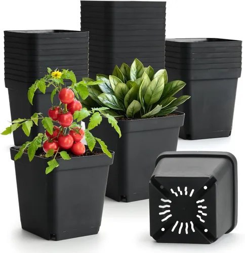 Vista 8 de 60 piezas de macetas de vivero de 6,9 cm, macetas de plástico para inicio de semillas con agujeros de drenaje, macetas de plántulas resistentes