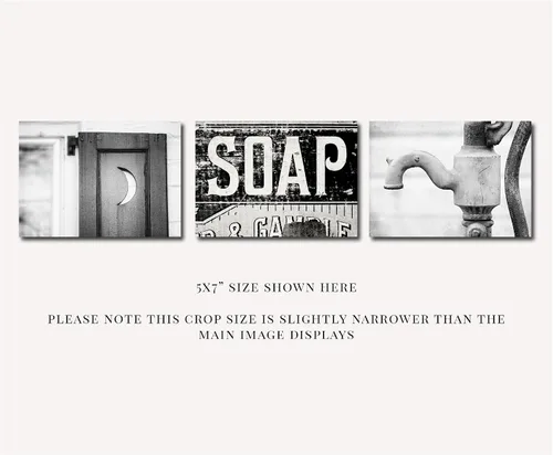 Vista 3 de LISA RUSSO FINE ART - Juego de 3 pinturas artísticas de pared de baño en blanco y negro de 5 x 7 pulgadas sin marco con tapetes blancos de 8 x 10