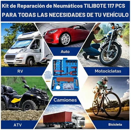 Vista 8 de Kit de reparación de neumáticos TILIBOTE, 117 piezas, kit de tapones de neumáticos resistentes, con kit de parches de neumáticos universal