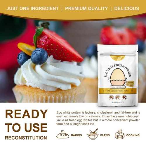 Vista 4 de Orgnisulmte Polvo de proteína de clara de huevo 8 Oz, claras de huevo pasteurizadas y secas, sin gluten, sin transgénicos, sin sabor, de gallinas