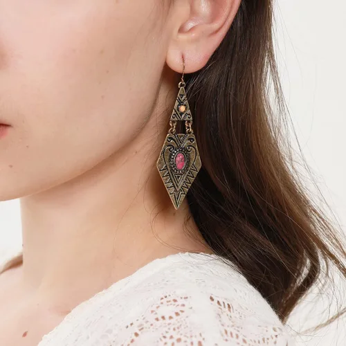 Vista 4 de Boho Vintage - Pendientes colgantes para mujer, aretes de latón, joyería étnica