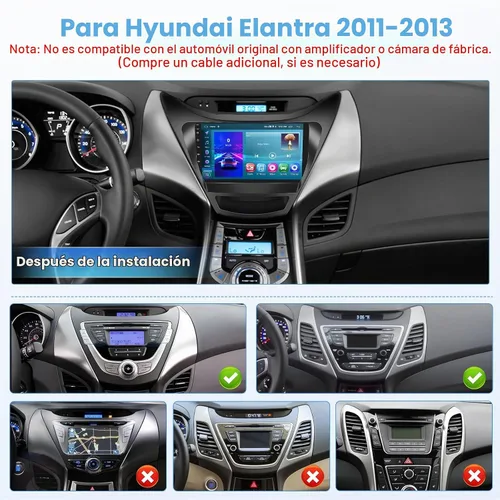 Vista 2 de [DSP y EQ] Radio de coche 2+64G para Hyundai Elantra 2011-2013 9 Inch IPS Touch Screen Car Stereo, Wireless Carplay/Android Auto, GPS Navigation