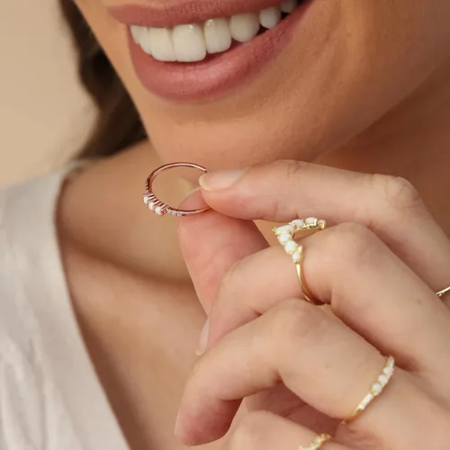 Vista 6 de AFFY - Anillo refinado con ópalo sintético y oro de 14 quilates sobre plata para mujeres, joyas apilables