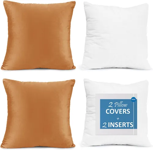 Vista 24 de Nestl Juego de 2 rellenos de almohada con terciopelo suave y sólido, juego de fundas de almohada cuadradas decorativas para sofá, automóvil Azul