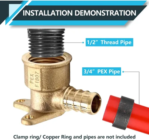 Vista 4 de PEX Fittings, 1/2" PEX x 1/2" hembra NPT Drop Ear Elbow Accesorios de engarce de latón PEX, para fontanería de tubería PEX, ASTM F1807
