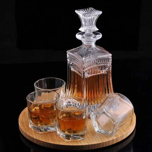 Vista 7 de Decantador de vidrio con tapón geométrico hermético, decantador de whisky para vino, bourbon, brandy, licor, jugo, agua, enjuague bucal, vidrio
