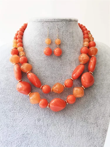 Vista 9 de Ufraky Juego de aretes de collar de 2 capas de hilo grueso para mujeres y niñas, regalo de joyería, Plástico