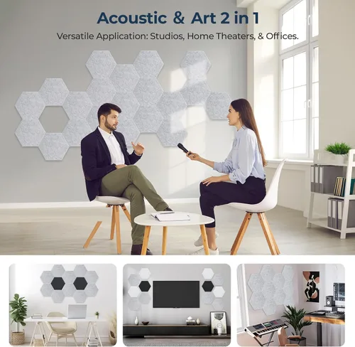 Vista 6 de Paquete de 12 paneles acústicos hexagonales autoadhesivos, paneles a Hexágono básico - SilverGray