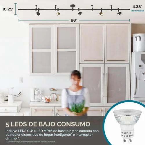 Vista 6 de Catalina Lighting Lámpara de Techo con Riel de 96", Bronce Frotado con Aceite, Riel Flexible LED Transicional de 5 Luces, Bombilla Incluida