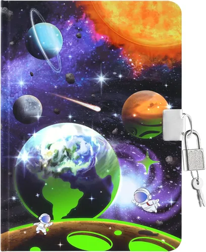 Vista 8 de WERNNSAI Diario luminoso de béisbol para niños, diario secreto con cerradura y llaves, cuaderno de diario para niños, regalo de cumpleaños y Navidad