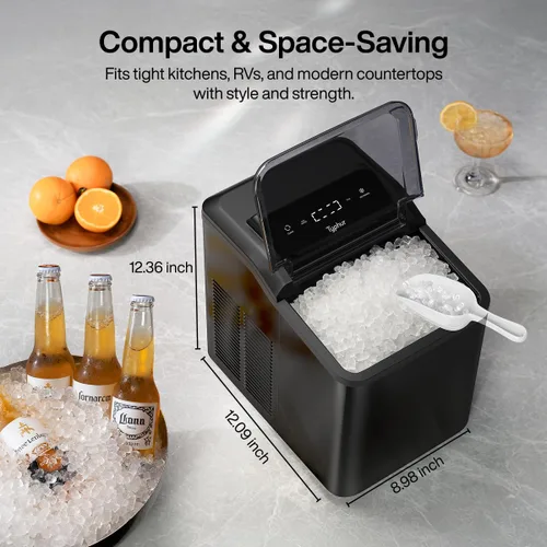 Vista 6 de Typhur Máquina de hielo de pepita rápida con bomba de autolimpieza, máquina de hielo de guijarros triturados de 35 libras/24 horas, 8 paquetes