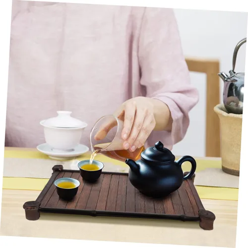 Vista 9 de Ciieeo 1 bandeja de bambú para servir, bandeja de té y desayuno, perfecta para exhibir tetera, se puede utilizar como regalo
