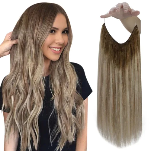 Vista 57 de Fshine - Extensiones de cabello con hilo invisible de 12 pulgadas, color rubio ceniza con reflejos de rubio decolorado, pieza de cabello humano real