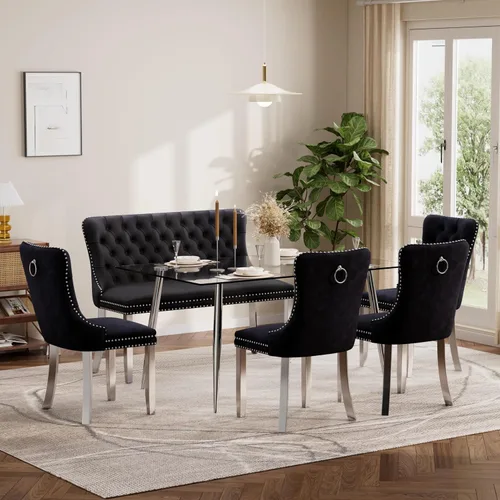 Vista 10 de Baysitone Juego de mesa de comedor de cristal de 51 pulgadas para 4, juego de 5 piezas de comedor moderno, mesa de cocina rectangular de vidrio