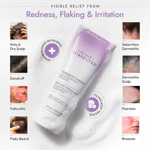 Vista 4 de DERMAdoctor - Limpiador de tranquilidad de zinc piritiona al 2%, máxima fuerza OTC para dermatitis seborreica, caspa y enrojecimiento Cara, cuero