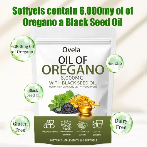 Vista 6 de Aceite de orégano de Ovela con aceite de semilla negra, aceite de cápsulas blandas de orégano, suplemento puro y natural, apoyo inmunológico, mejora