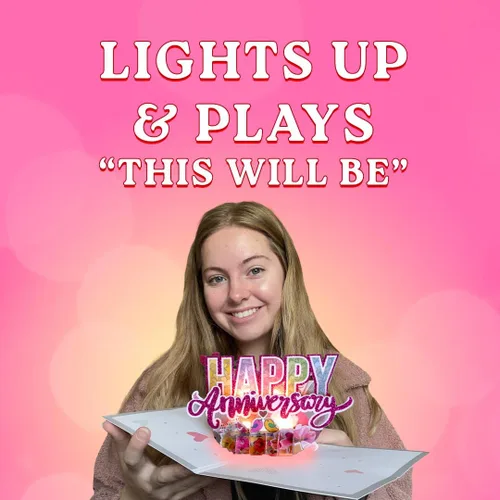 Vista 6 de 100 GREETINGS LIGHTS & MUSIC - Tarjeta de feliz aniversario para marido y esposa, reproduce "This Will Be", tarjeta emergente, tarjetas de feliz