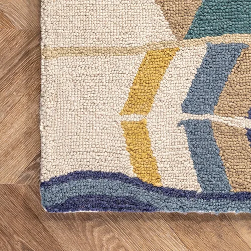 Vista 9 de Nuloom Ofelia - Alfombra hecha a mano, multicolor/negro, 2 pies 6 pulgadas x 6 pies, geométrica, de lana, suave y acogedora, de alto tráfico