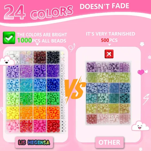Vista 6 de LIS HEGENSA Cuentas de Pony a Granel, Cuentas Kandi para Hacer Collares de Joyería, Trenzado de Cabello, Kits de Fabricación de Pulseras, Cuentas