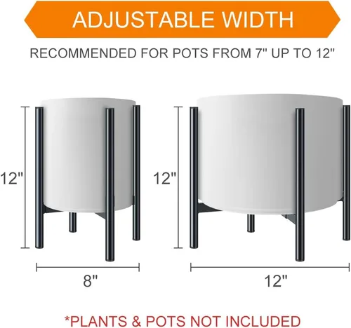 Vista 3 de H HOMEXIN Soporte ajustable de metal para plantas, ancho 8-12 pulgadas, soporte de esquina de mediados de siglo para exhibición estable en Negro