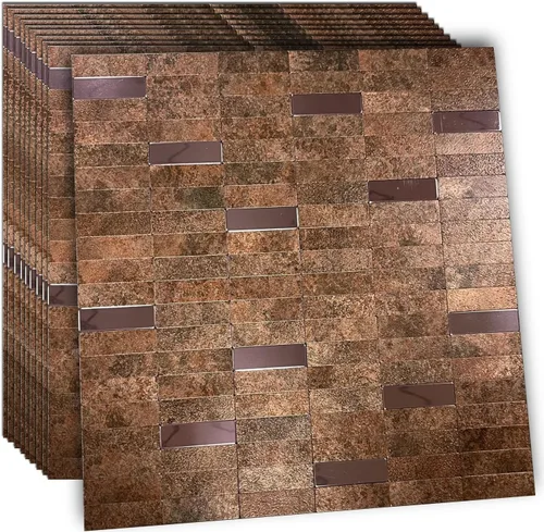 Vista 17 de XUANINY Azulejos de Mosaico de Aluminio Autoadhesivos para Despegar y Pegar, Pegatinas de Azulejos de Pared para Salpicadero de Cocina