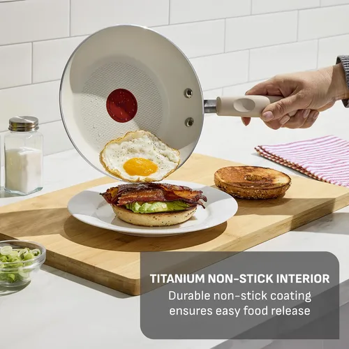 Vista 2 de T-Fal Signature - Juego de sartenes antiadherentes de 8 y 10 pulgadas, apto para lavavajillas, apto para horno hasta 350 °F, juego de ollas y Crema