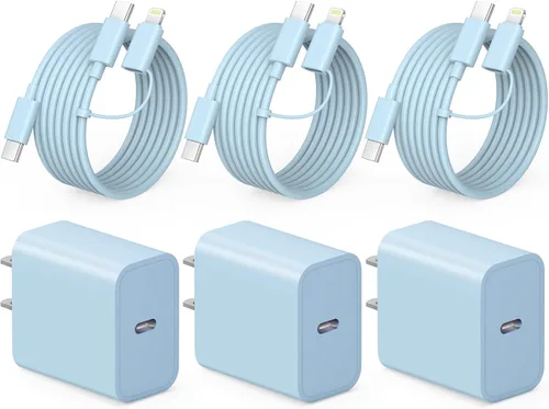 Vista 16 de Cargador de carga rápida para iPhone 17, 16, 15, paquete de 3 cargadores USB C, cable Lightning de 6 pies y cable USB C tipo C para iPhone 17/17